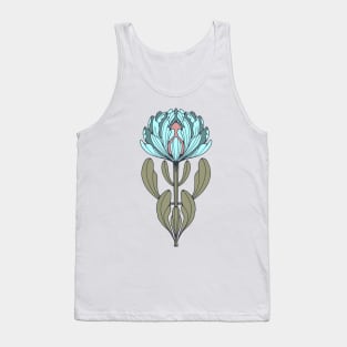 Blue Protea Flower Line Drawing Tank Top